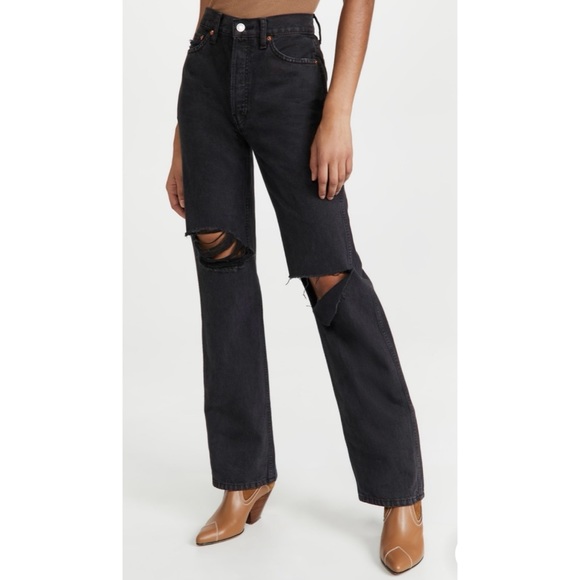 Re/Done High Rise Loose Washed Black with Rips - Picture 2 of 10